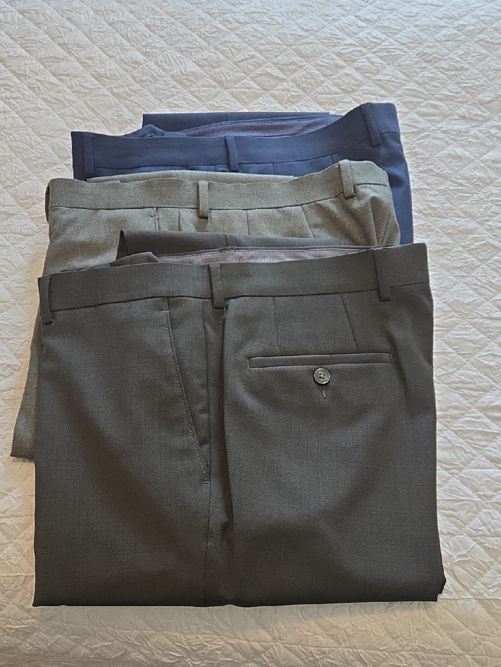 3 Pairs Men's Dress Pants — Charcoal, Blue, Gray